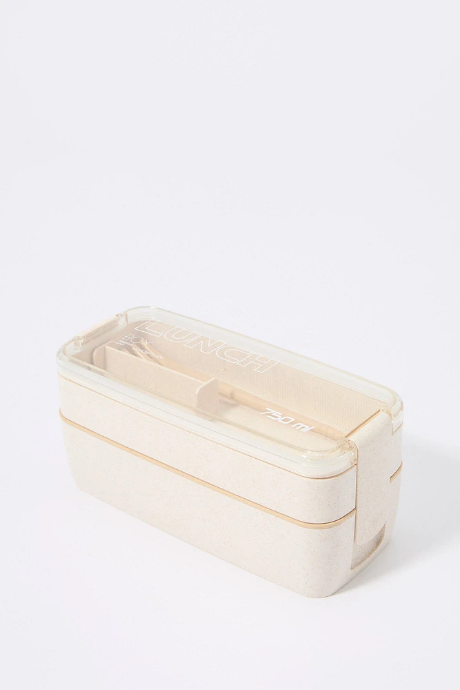 Double Decker Rectangle Lunch Box & Cutlery