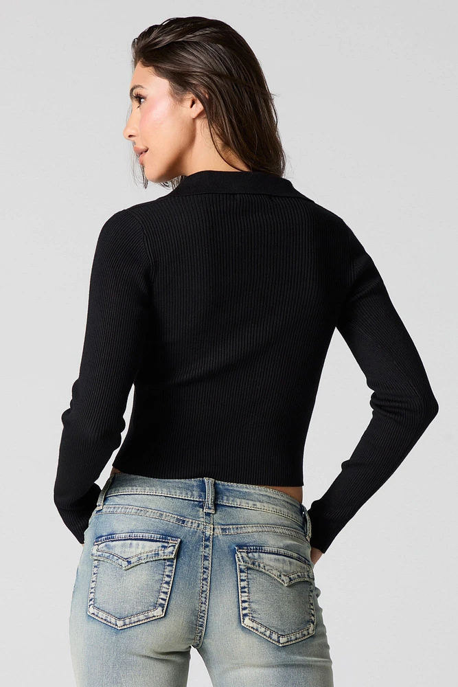 Ribbed Knit Collared Sweater