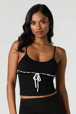 Ribbed Knit Drawstring Trim Tank