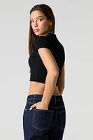 Ribbed Knit Button Front Polo Top
