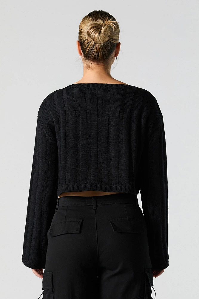 Open Knit Boat Neck Sweater