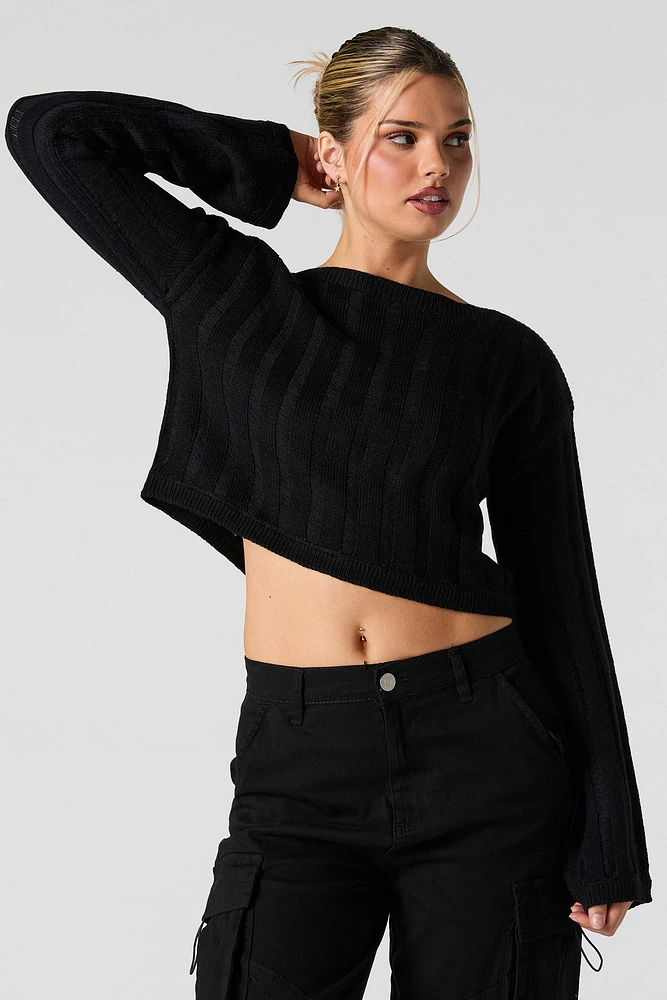 Open Knit Boat Neck Sweater