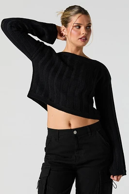 Open Knit Boat Neck Sweater