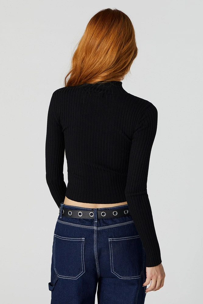 Ribbed Knit Mock Neck Sweater