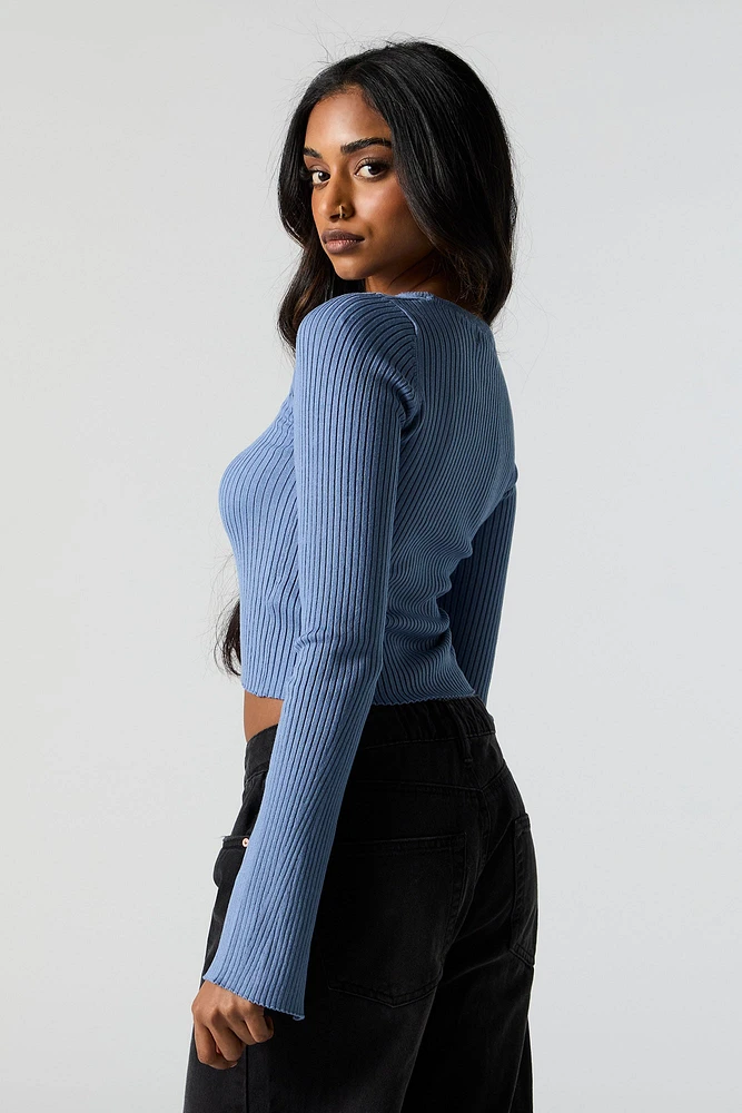 Ribbed Knit Scoop Neck Cropped Sweater