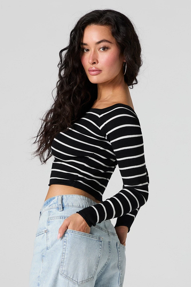 Striped Boat Neck Long Sleeve Skimmer Top