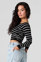 Striped Boat Neck Long Sleeve Skimmer Top