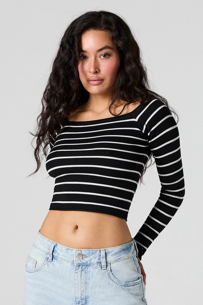 Striped Boat Neck Long Sleeve Skimmer Top