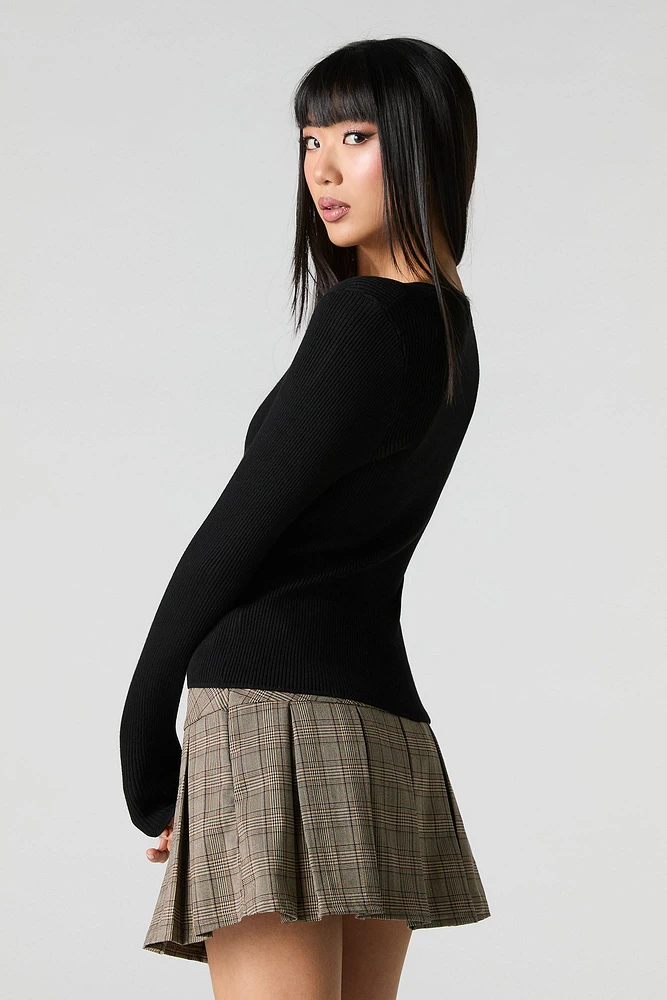 Ribbed Knit Keyhole Sweater