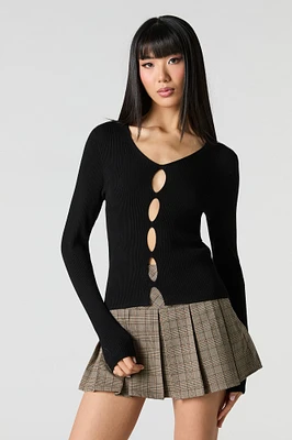 Ribbed Knit Keyhole Sweater