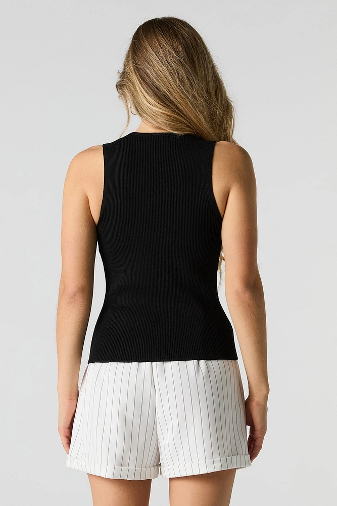 Ribbed Knit Keyhole Cut-Out Tank