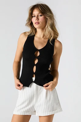 Ribbed Knit Keyhole Cut-Out Tank