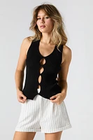 Ribbed Knit Keyhole Cut-Out Tank