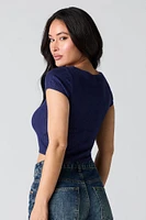 Pointelle Knit Lace Trim Cropped T-Shirt