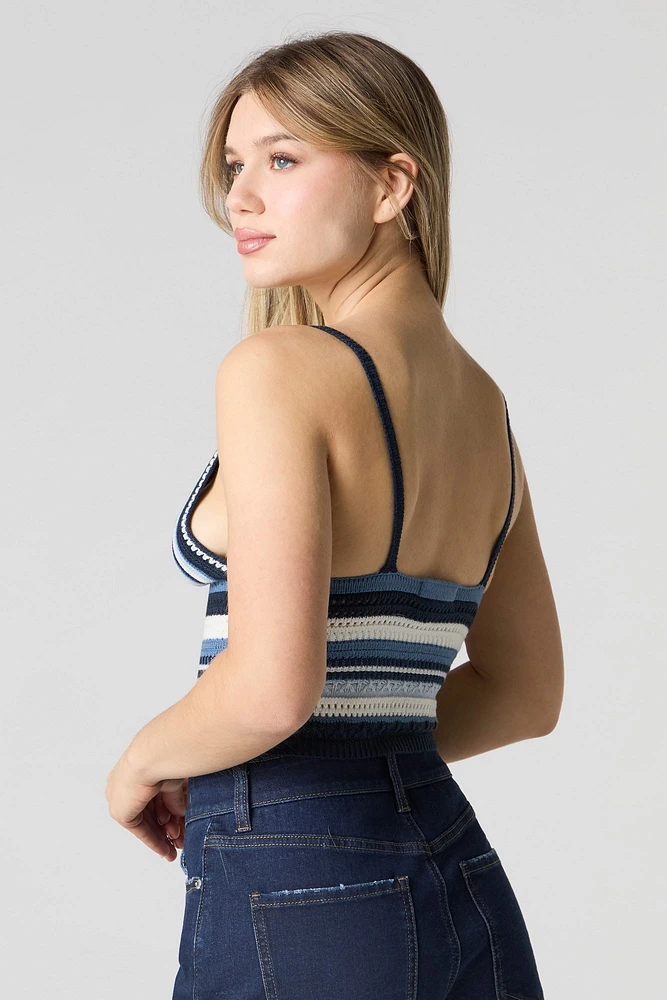 Cami crochetée à col rayé en V
