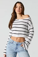 Ribbed Knit Boat Neck Cropped Sweater