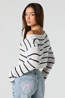 Ribbed Knit Boat Neck Cropped Sweater