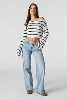 Ribbed Knit Boat Neck Cropped Sweater