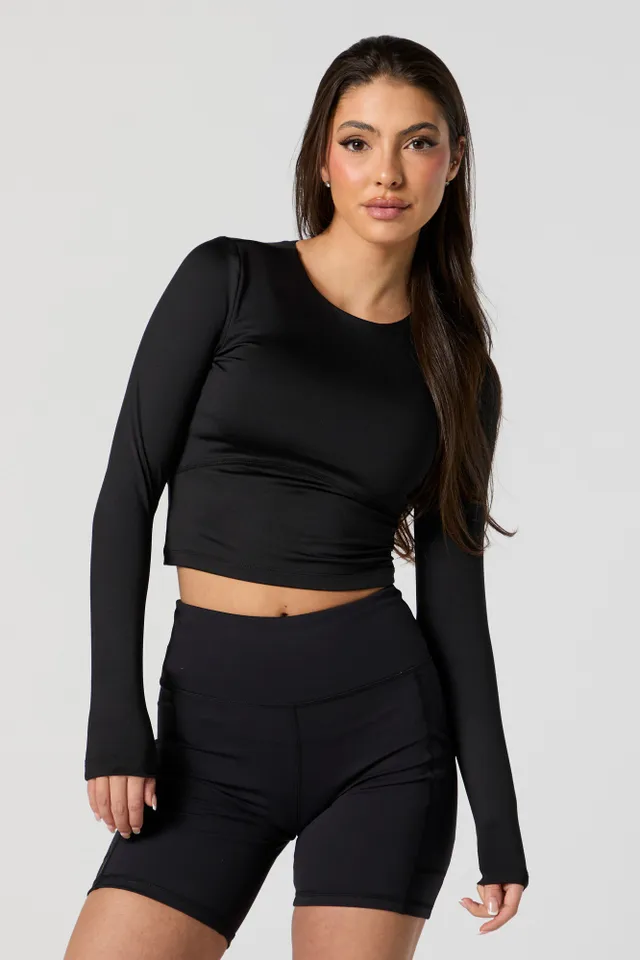 Active Side Cinched Long Sleeve Crop Top