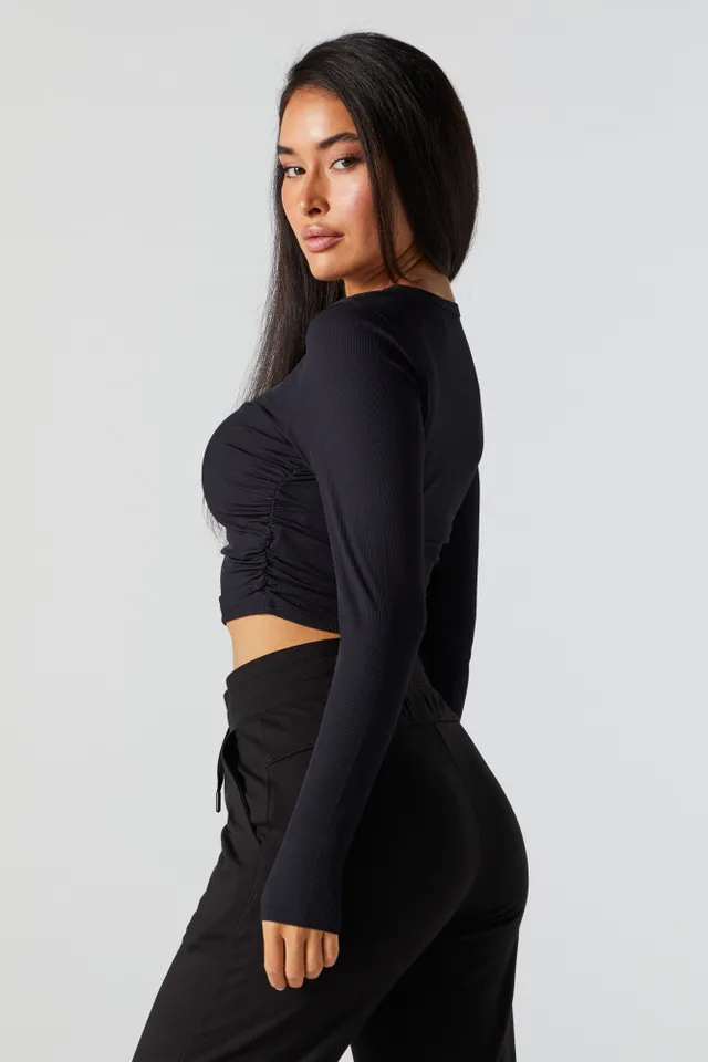Active Side Cinched Long Sleeve Crop Top