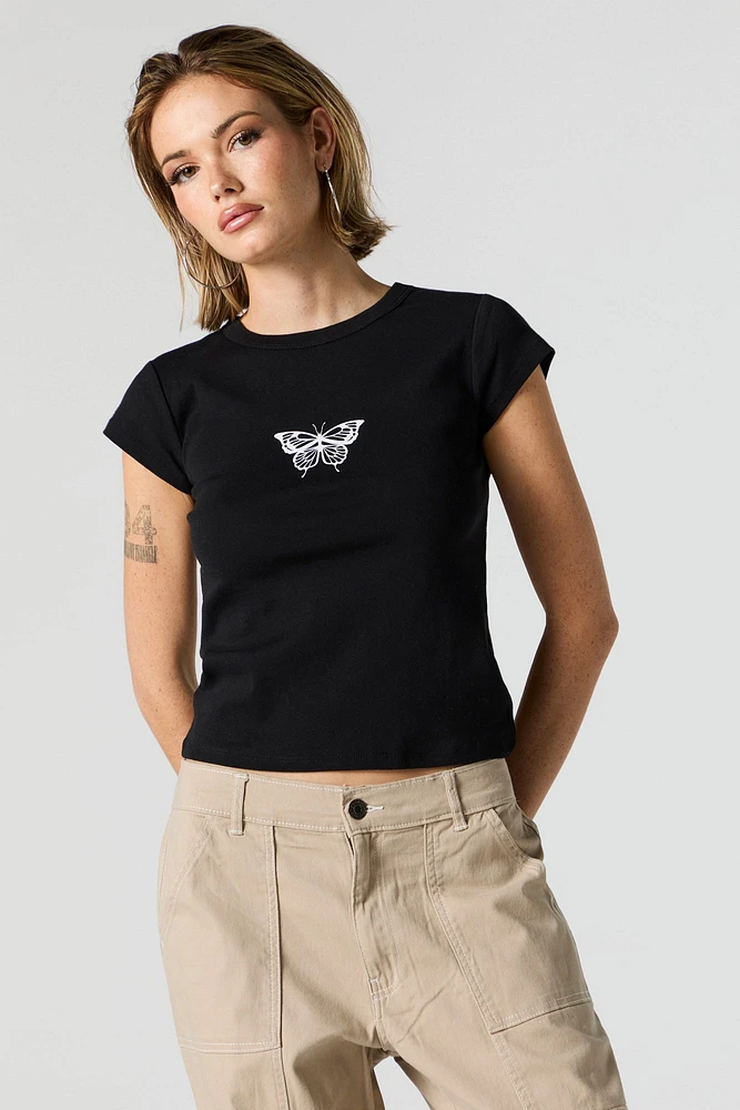 Butterfly Graphic Fitted T-Shirt
