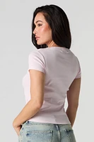Cute Embroidered Ribbed T-Shirt