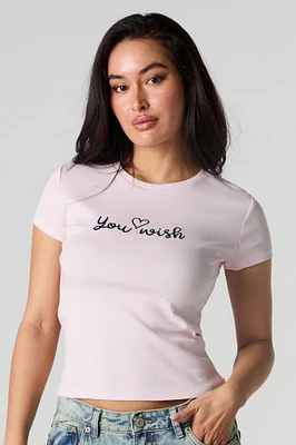 Cute Embroidered Ribbed T-Shirt