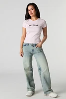 Cute Embroidered Ribbed T-Shirt