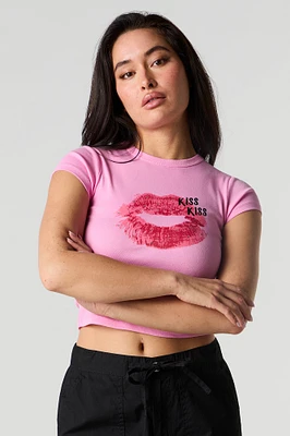 Girly Graphic Ribbed Cropped T-Shirt