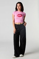 Girly Graphic Ribbed Cropped T-Shirt