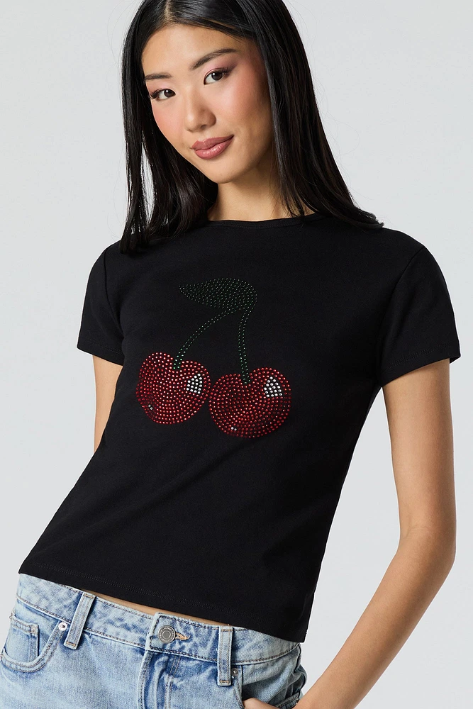 T-shirt à motif de cerises en pierres du Rhin