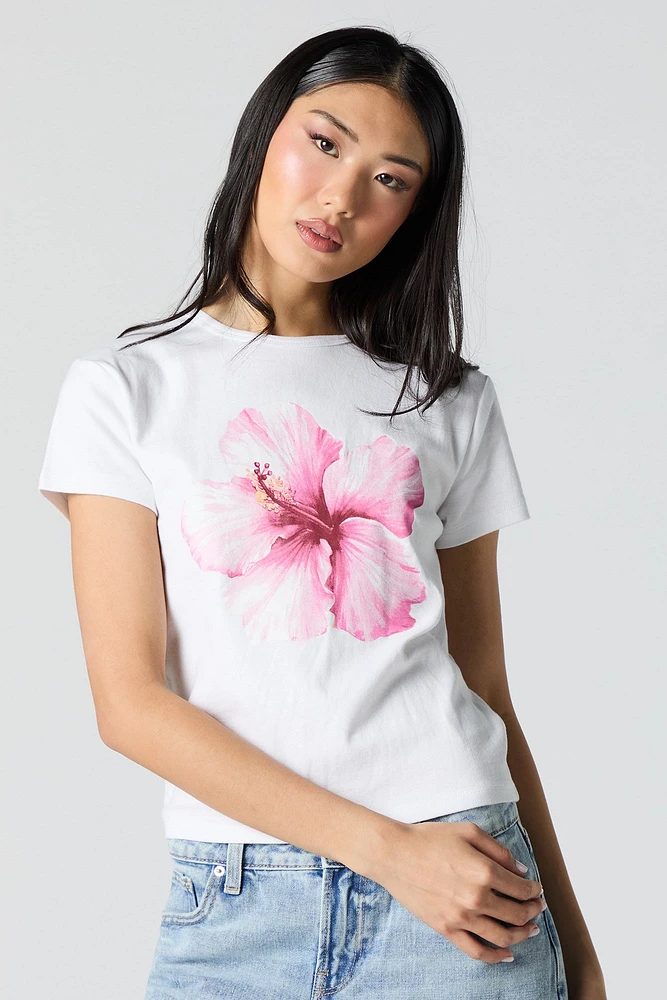 T-shirt à imprimé hibiscus