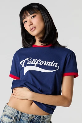 T-shirt imprimé ajusté à liséré contrastant