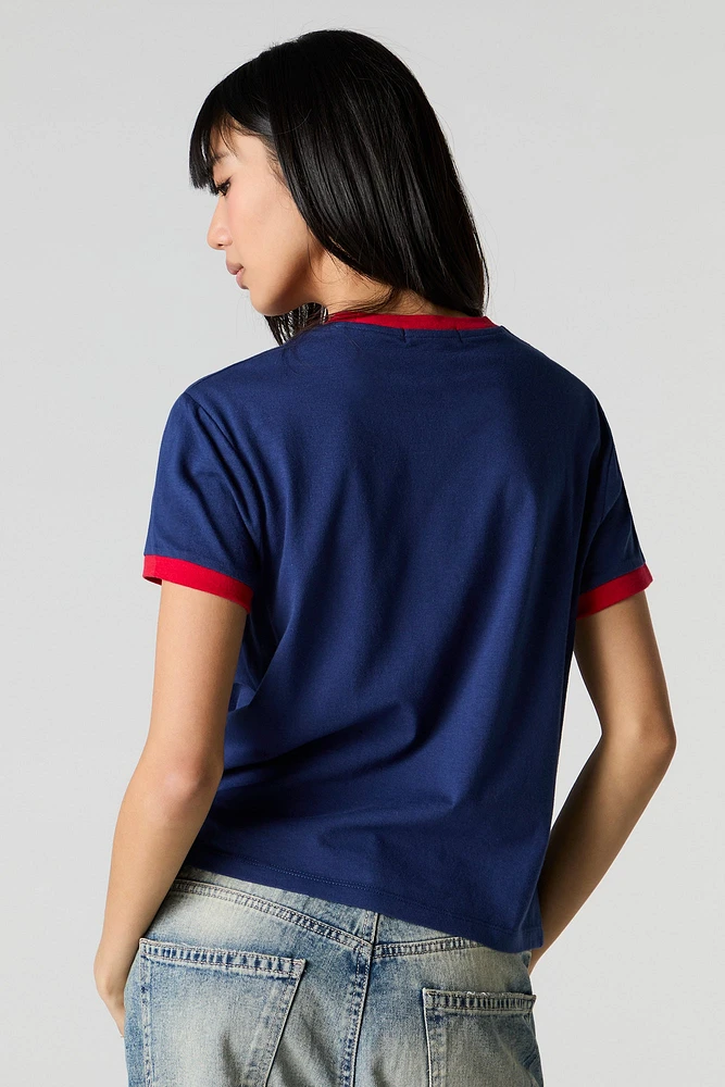 T-shirt imprimé ajusté à liséré contrastant