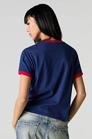T-shirt imprimé ajusté à liséré contrastant