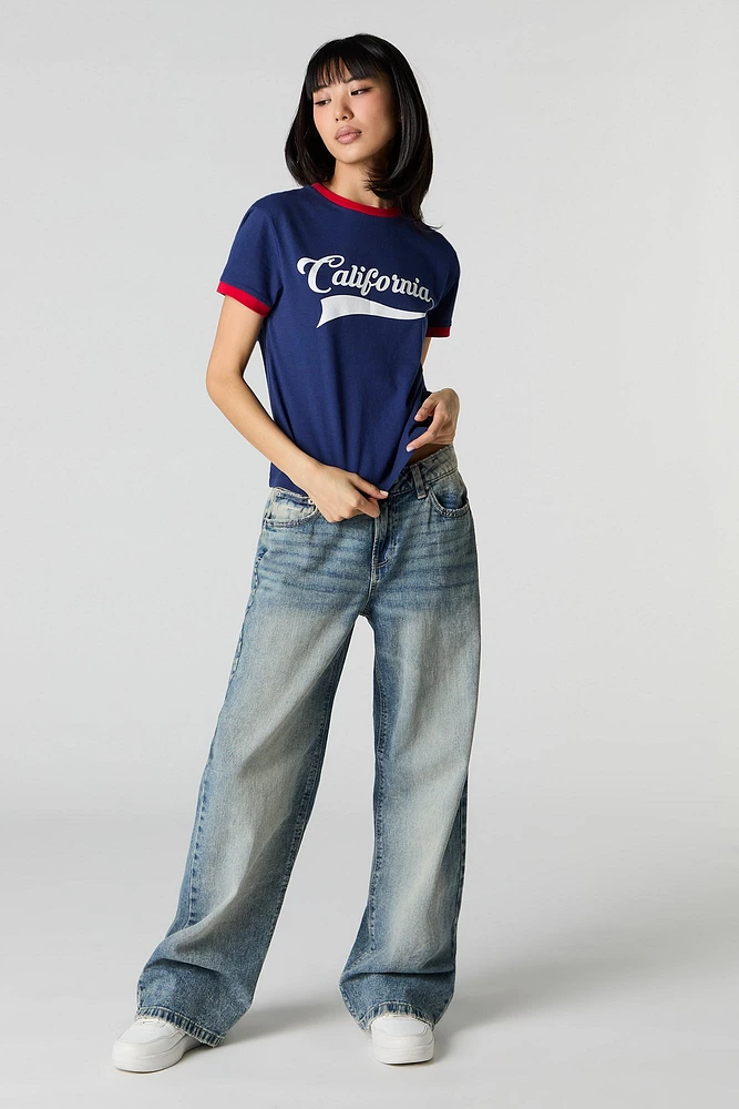 T-shirt imprimé ajusté à liséré contrastant