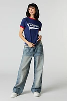 T-shirt imprimé ajusté à liséré contrastant