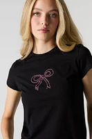 T-shirt ajustÃ© avec boucle ornÃ©e de pierres du Rhin