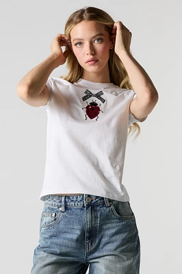 Ladybug Embroidered Fitted T-Shirt