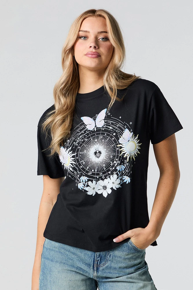 T-shirt de coupe garçonne à imprimé Celestial