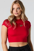 T-shirt ultracourt avec motif brodé Cheetah Cherry