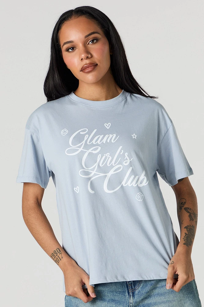 T-shirt de coupe garçonne à imprimé Glam Girls Club