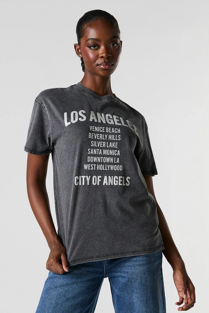 T-shirt de coupe garÃ§onne dÃ©lavÃ© Ã  imprimÃ© City of Angels