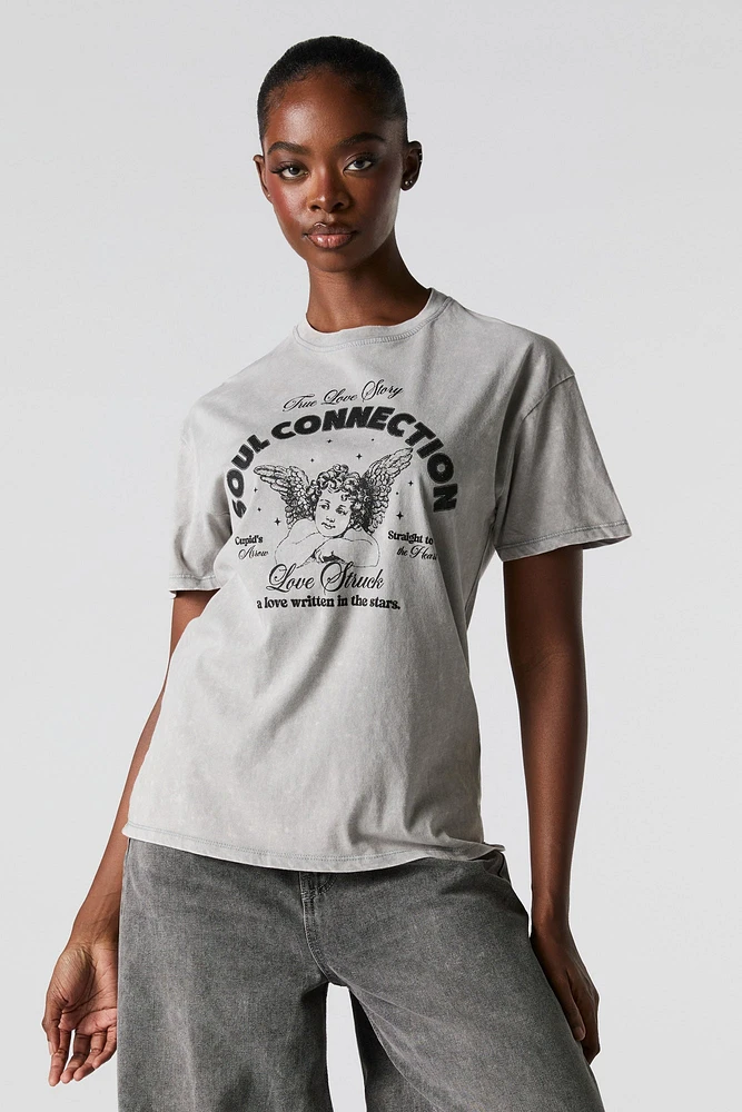 T-shirt de coupe garçonne délavé à imprimé Soul Connection