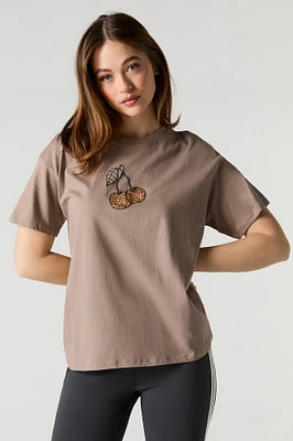 T-shirt de coupe garçonne à imprimé Cheetah Cherry