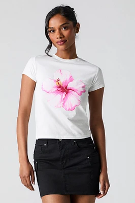 Hibiscus Graphic Fitted T-Shirt