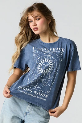 T-shirt de coupe garçonne délavé à imprimé Inner Peace