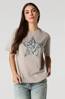 T-shirt de coupe garçonne à imprimé Camo Star