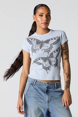 T-shirt ajustÃ© Ã  imprimÃ© Papillon avec pierres du Rhin