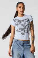 T-shirt ajusté à imprimé Papillon avec pierres du Rhin